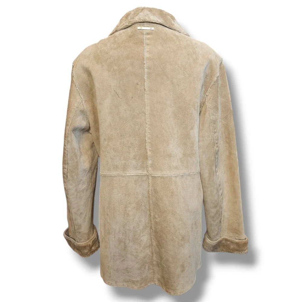 Vintage Y2K Guess Leather Jacket Patchwork Faux Sheepskin Fur Lined Tan Beige - Picture 8 of 13